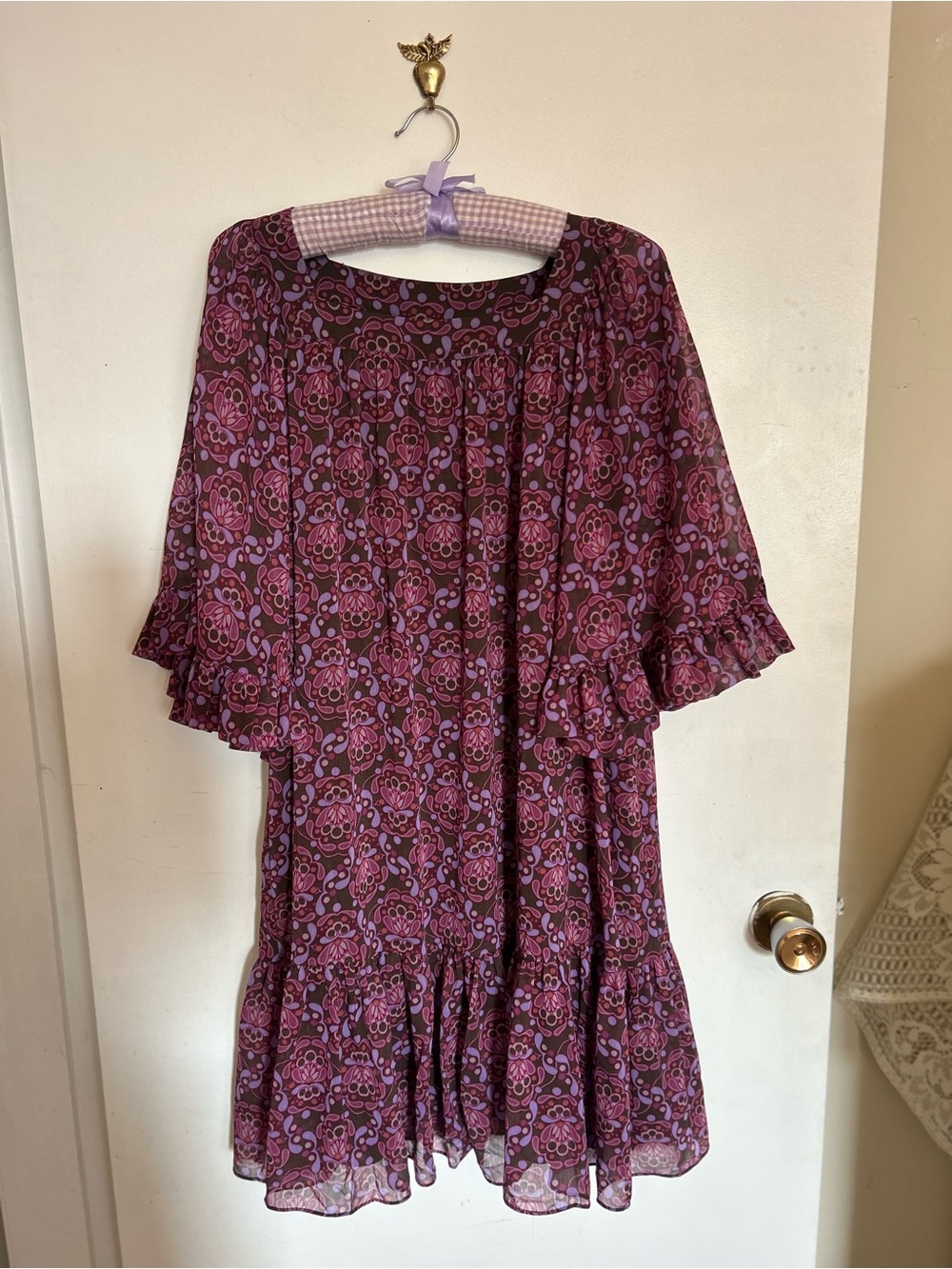 Womens whimsical Anna sui x Uniqlo purple size small floral Ruffle Sleeve Dress